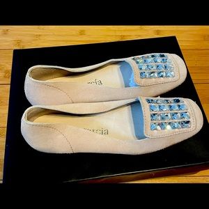 Pedro Garcia Suede Ballet Flats with Rhinestones